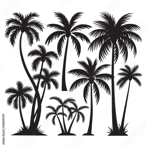 Palm Tree Silhouette Design Vector, Group Palm Tree
