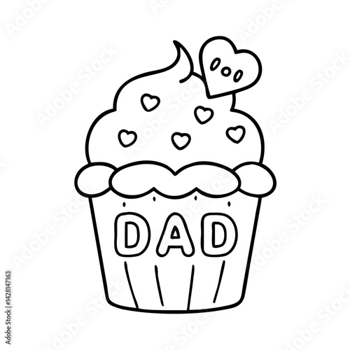 cupcake with dad topper icon, cupcake with dad topper line art - simple line art of cupcake with dad topper, perfect for cupcake with dad topper logos and icons
