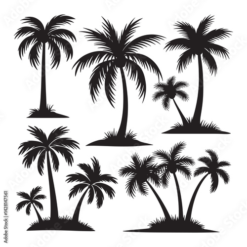 Palm Tree Silhouette Design Vector, Group Palm Tree
