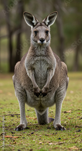 Standing Kangaroo Looking at Camera in Outdoor Setting