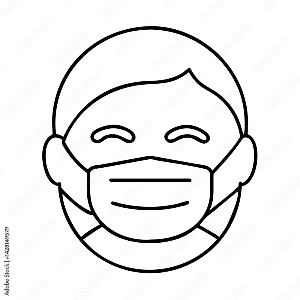 Obraz premium face with mask icon, face with mask line art - simple line art of face with mask, perfect for face with mask logos and icons