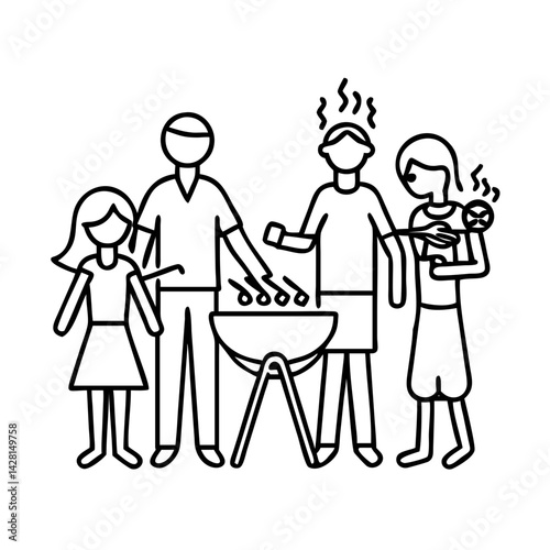family bbq icon, family bbq line art - simple line art of family bbq, perfect for family bbq logos and icons