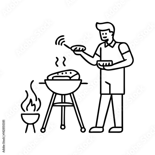 father grilling burgers icon, father grilling burgers line art - simple line art of father grilling burgers, perfect for father grilling burgers logos and icons