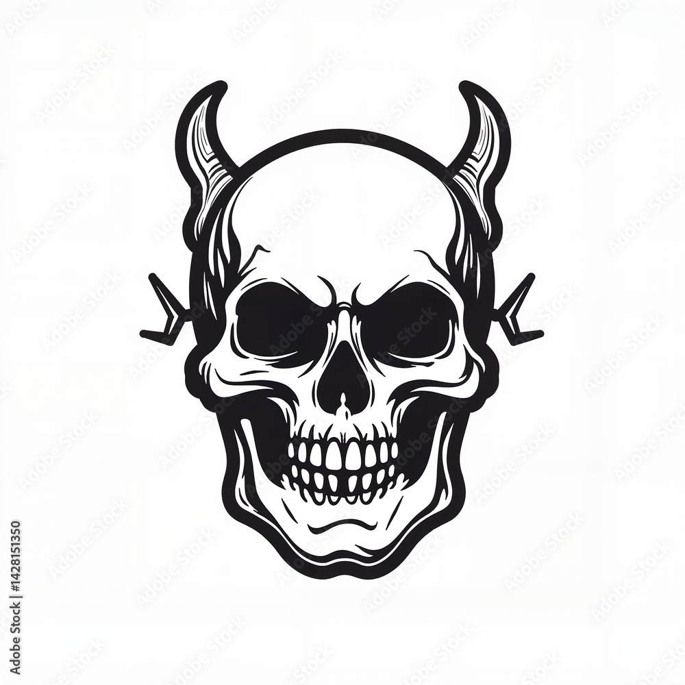 Fototapeta premium Skull with Horns in Bold Style Representing Edginess 