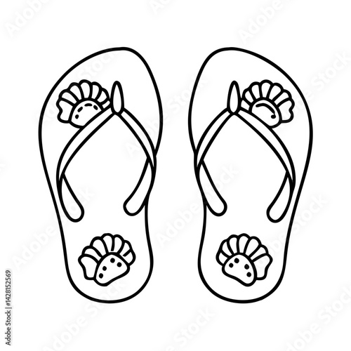 flip flops with seashells icon, flip flops with seashells line art - simple line art of flip flops with seashells, perfect for flip flops with seashells logos and icons