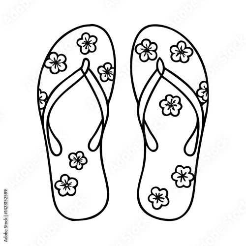 flip flops with floral print icon, flip flops with floral print line art - simple line art of flip flops with floral print, perfect for flip flops with floral print logos and icons