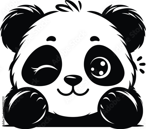 Winking Panda Face Peeking Silhouette Vector