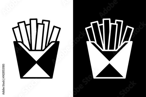 Minimal French Fries Vector Icon Silhouette on White & Black.