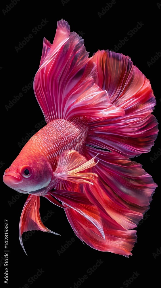 Fototapeta premium Red Siamese Betta Fish on Black Background