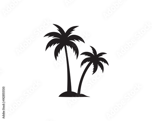 Tropical palm trees icon. Coconut tree silhouette. Summer and beach concept isolated on white background