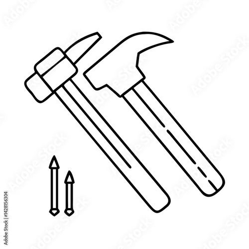 hammer and nails icon, hammer and nails line art - simple line art of hammer and nails, perfect for hammer and nails logos and icons