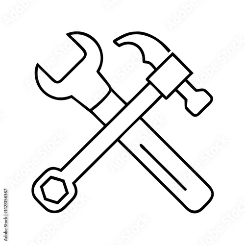 hammer and wrench crossed icon, hammer and wrench crossed line art - simple line art of hammer and wrench crossed, perfect for hammer and wrench crossed logos and icons