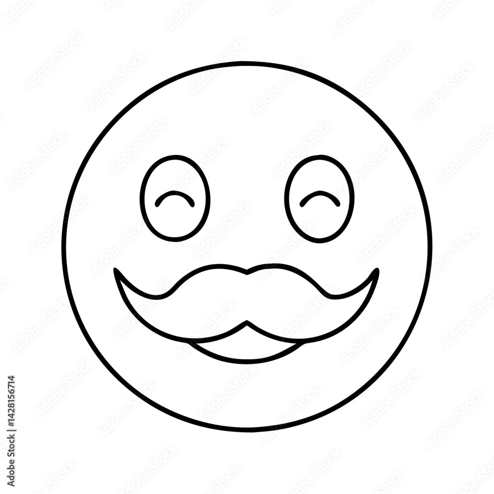 Fototapeta premium happy face with mustache icon, happy face with mustache line art - simple line art of happy face with mustache, perfect for happy face with mustache logos and icons