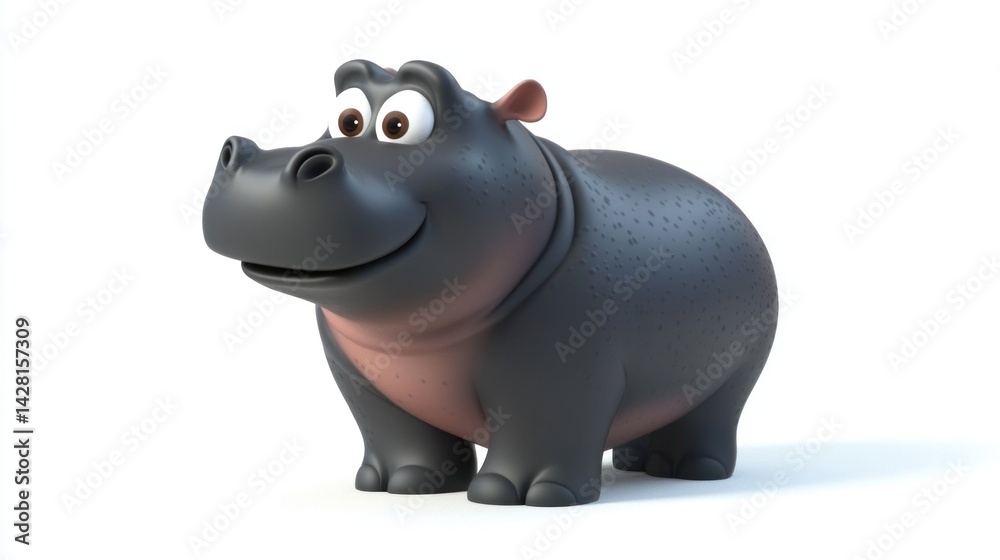 hippo animal 3d rendering isolated on white background. Cartoon plastic style icon hippo animal 3d rendering isolated on white background. Cartoon plastic style icon