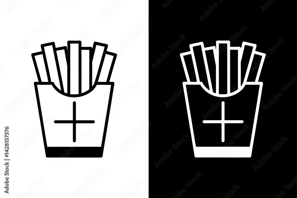 Minimal French Fries Vector Icon Silhouette on White & Black. Minimal French Fries Vector Icon Silhouette on White & Black.
