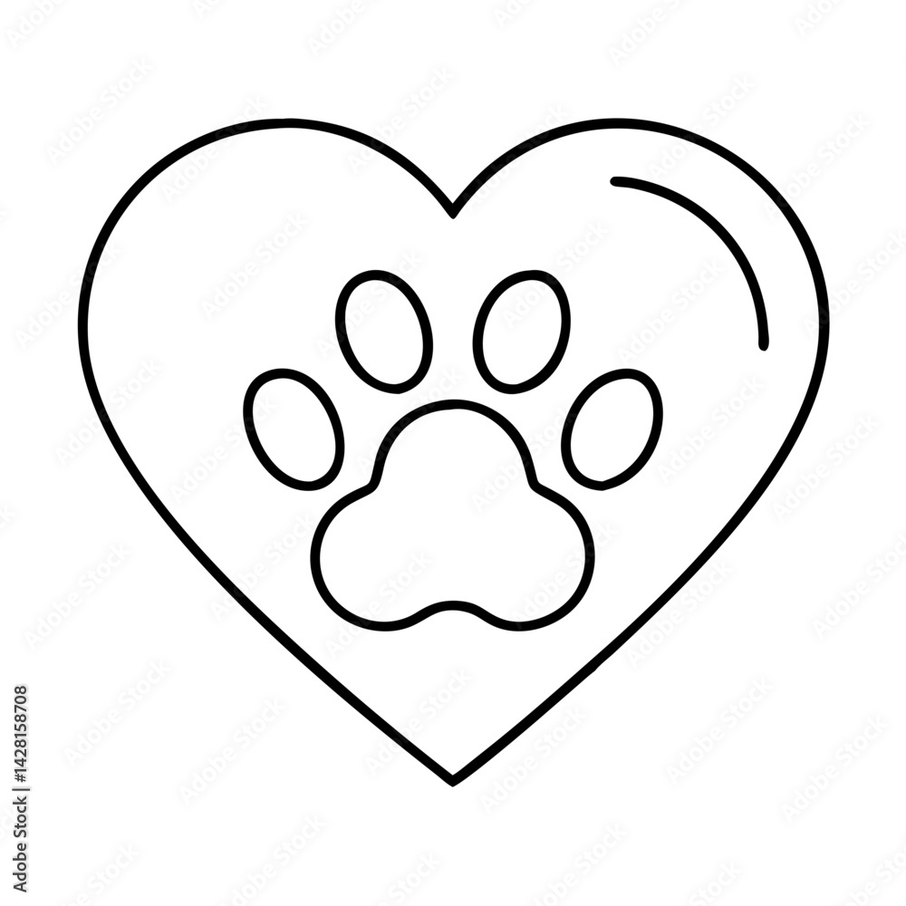 heart with paw print icon, heart with paw print line art - simple line art of heart with paw print, perfect for heart with paw print logos and icons heart with paw print icon, heart with paw print line art - simple line art of heart with paw print, perfect for heart with paw print logos and icons