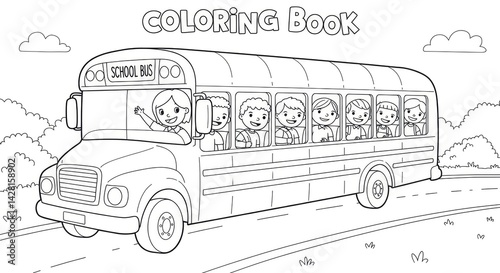 Adorable School Bus Coloring Page with Happy Children for Creative Fun