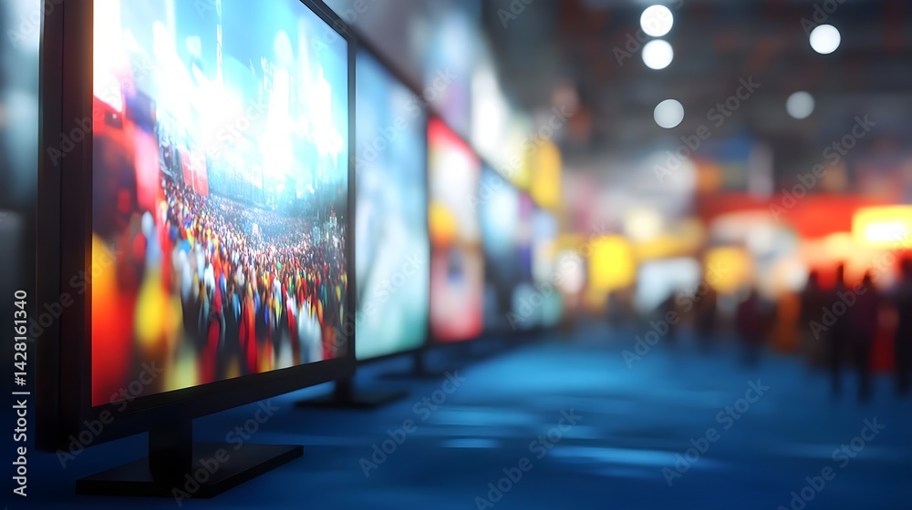 Fototapeta premium Blurred View of a Bustling Exhibition Hall Filled with Activity