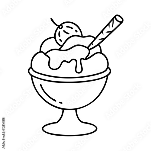 ice cream sundae spoon icon, ice cream sundae spoon line art - simple line art of ice cream sundae spoon, perfect for ice cream sundae spoon logos and icons