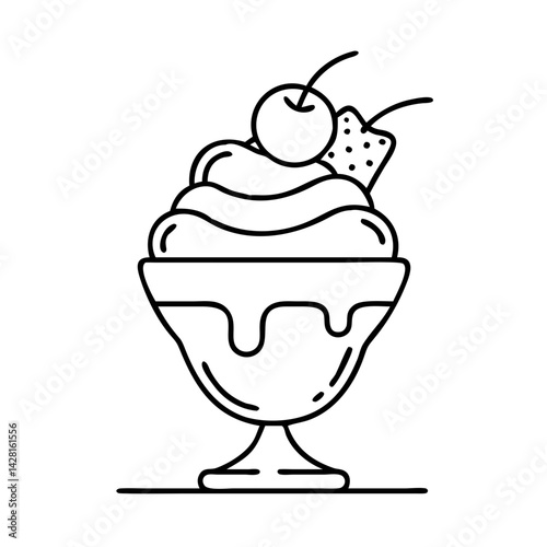 ice cream sundae with cherry icon, ice cream sundae with cherry line art - simple line art of ice cream sundae with cherry, perfect for ice cream sundae with cherry logos and icons