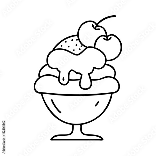 ice cream sundae with cherry icon, ice cream sundae with cherry line art - simple line art of ice cream sundae with cherry, perfect for ice cream sundae with cherry logos and icons