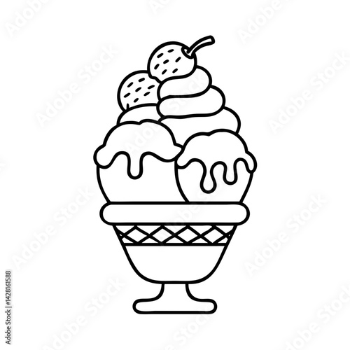 ice cream sundae with layers icon, ice cream sundae with layers line art - simple line art of ice cream sundae with layers, perfect for ice cream sundae with layers logos and icons