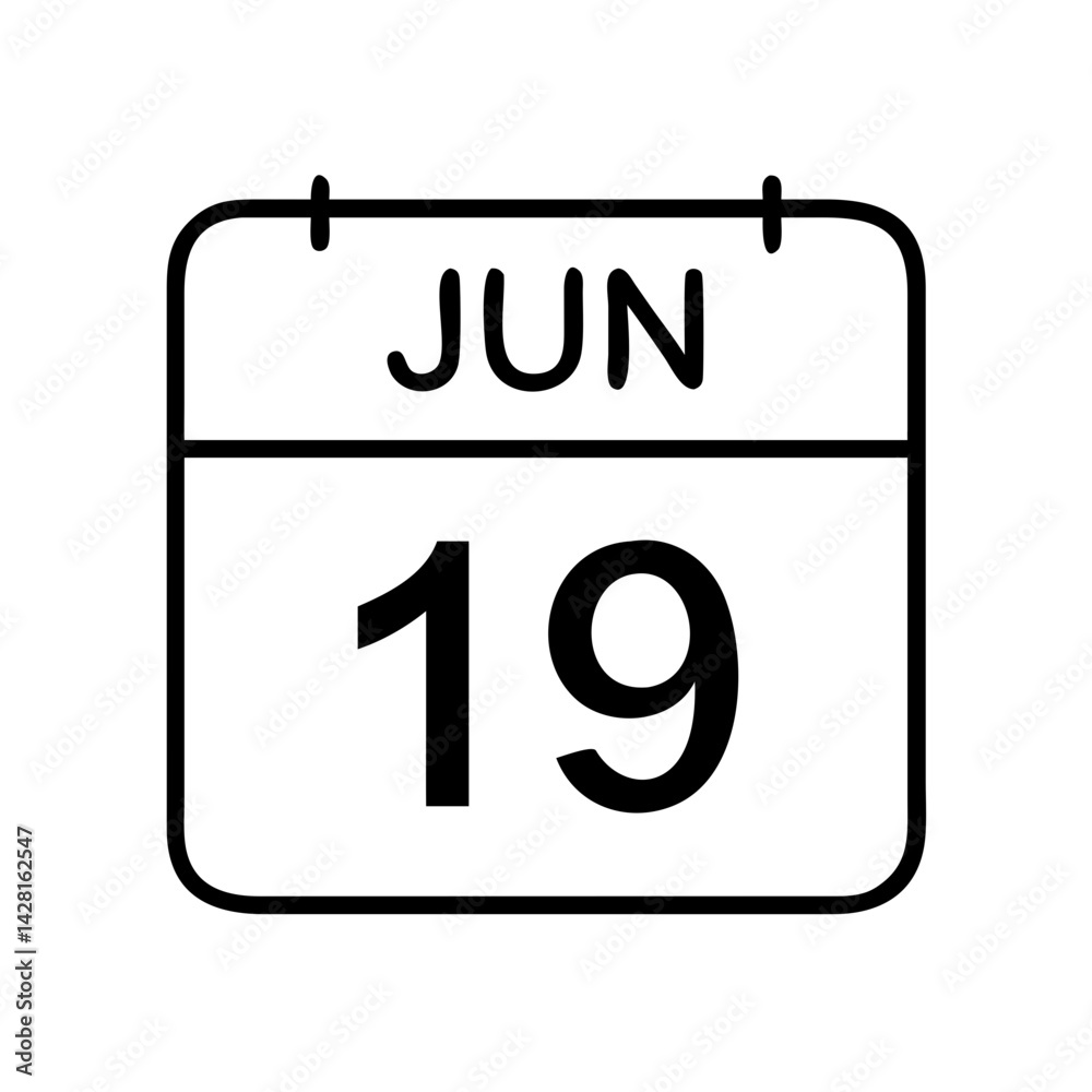  june 19 calendar icon, june 19 calendar line art - simple line art of june 19 calendar, perfect for june 19 calendar logos and icons