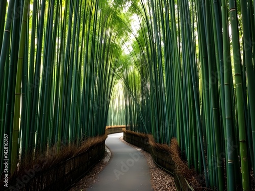 serene bamboo forest with pathway