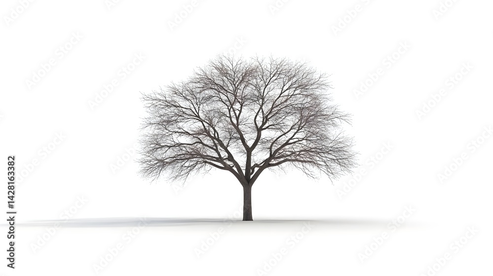 Obraz premium Dead Tree with Branches and Leaves on White Background in Minimal Style
