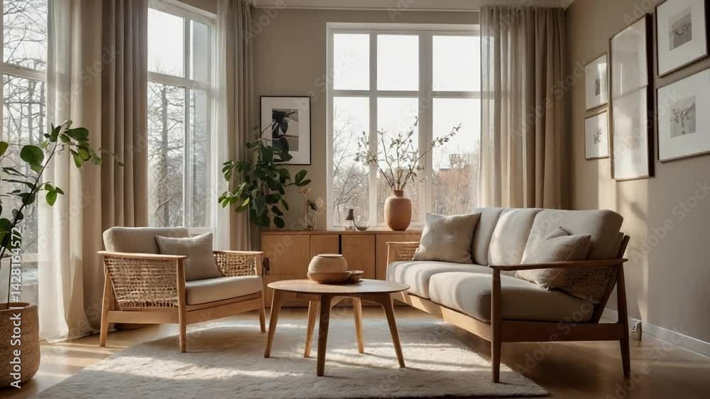 Sunlit Scandinavian Minimalism in a Modern Living Room Corner