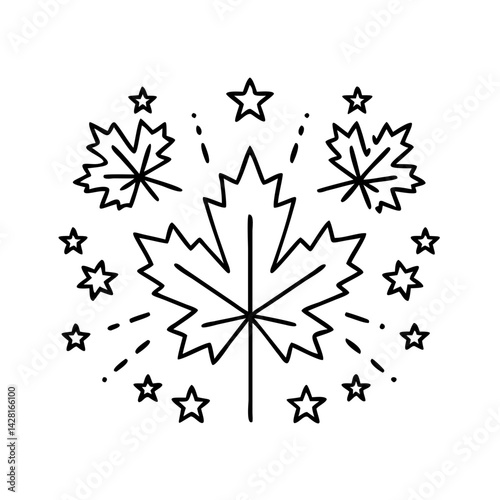 maple leaf fireworks icon, maple leaf fireworks line art - simple line art of maple leaf fireworks, perfect for maple leaf fireworks logos and icons