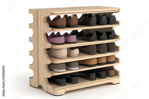 Sleek 3D Shoe Rack with Modular Stacking Design photo