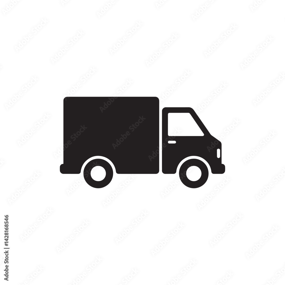 Black Silhouette of a Truck with a Rectangular Cargo Area Representing Transportation, Freight Logistics, Editable Vector Illustration Isolated on a White Background Black Silhouette of a Truck with a Rectangular Cargo Area Representing Transportation, Freight Logistics, Editable Vector Illustration Isolated on a White Background