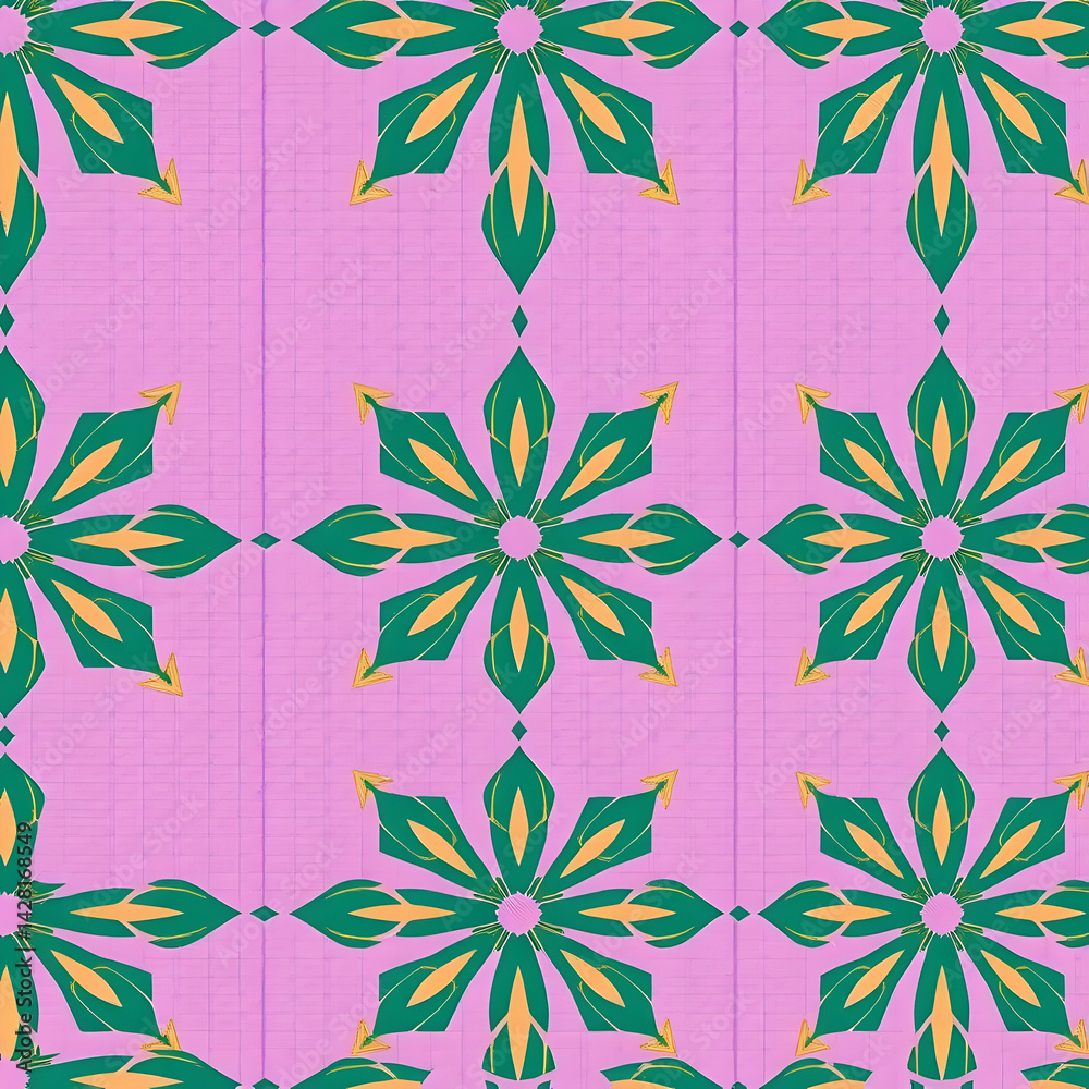 Fototapeta premium Elegant floral-grid Jacquard in lilac and rose, seamless pattern.