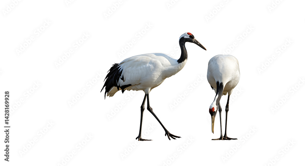 Obraz premium Red-crowned Crane: Stunning Birds on White Background
