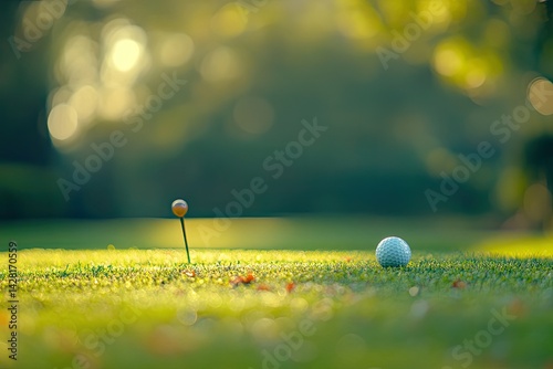 Golf ball on tee at dawn
