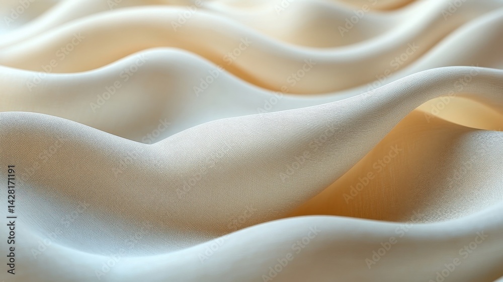 Obraz premium Luxurious Cream Silk Fabric With Wavy Texture and Golden Highlights