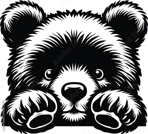 Winking Bear Cub Face Peeking Silhouette Vector