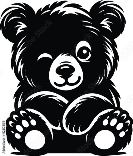 Winking Bear Cub Face Peeking Silhouette Vector