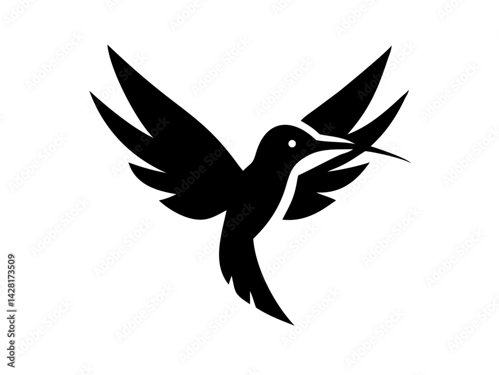 Obraz premium Solid Black Background for Design Purposes . A completely black image ideal for showcasing graphic elements, text overlays, or as a backdrop for presentations or websites of humming bird logo design .