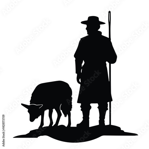 black silhouette logo of a sheep and man 