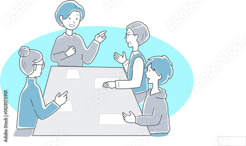 町内会や地域活動で打ち合わせをする人々のイラスト