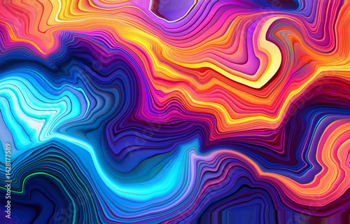 Colorful Fluid Gradient Waves Abstract Pattern, Psychedelic Neon Liquid Lines Art Design
