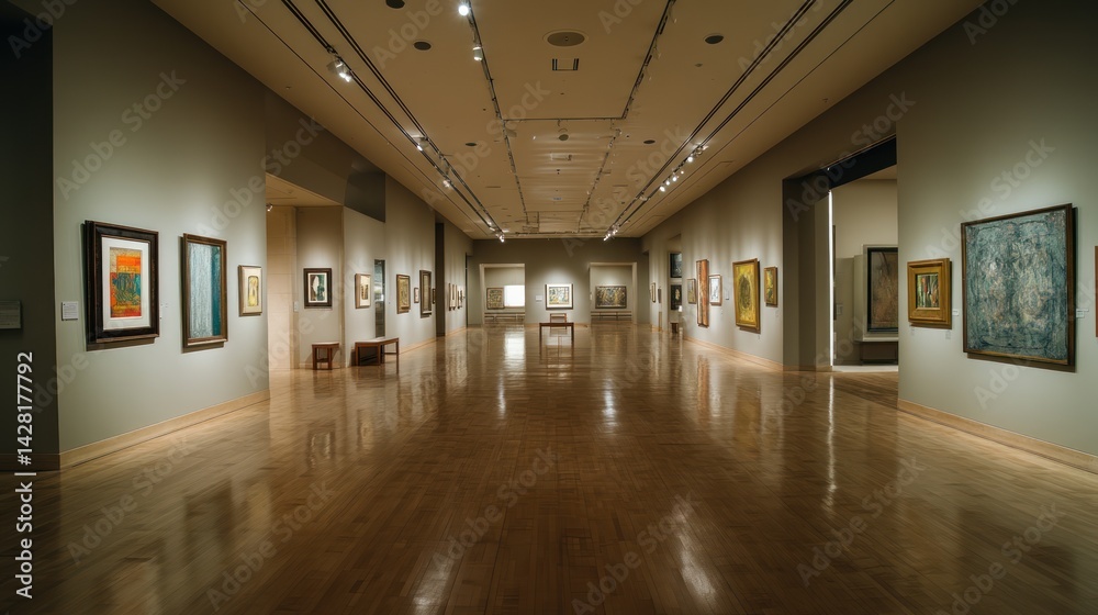 Museum gallery showcasing diverse artwork. Museum gallery showcasing diverse artwork.