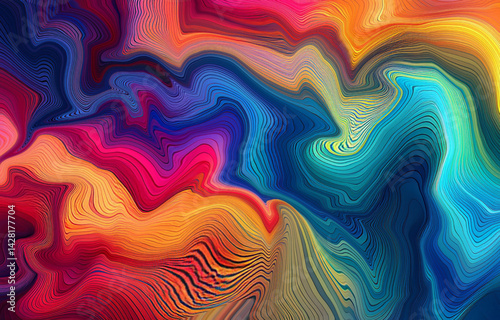 Colorful Fluid Gradient Waves Abstract Pattern, Psychedelic Neon Liquid Lines Art Design