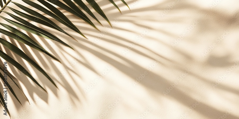 Obraz premium Palm Leaf Shadow on Beige Wall