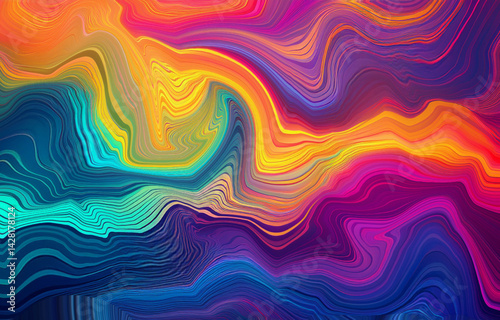 Colorful Fluid Gradient Waves Abstract Pattern, Psychedelic Neon Liquid Lines Art Design
