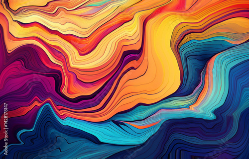 Colorful Fluid Gradient Waves Abstract Pattern, Psychedelic Neon Liquid Lines Art Design