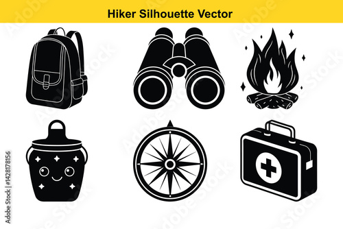 Vector illustration set of gas masks fire extinguishers and travel equipment icons.