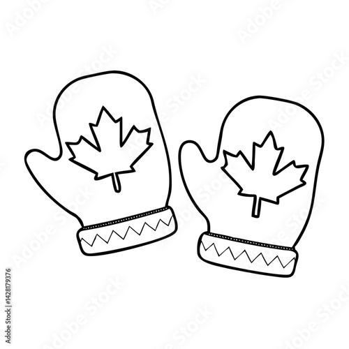red mittens with maple leaf icon, red mittens with maple leaf line art - simple line art of red mittens with maple leaf, perfect for red mittens with maple leaf logos and icons